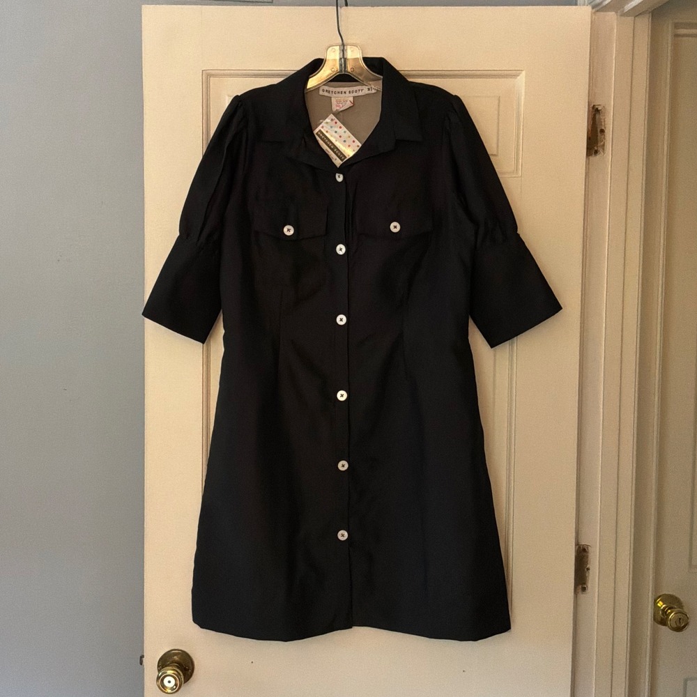 Gretchen Scott Safari Barbie Dress Black M NEW Preppy Utility Mod Office Work